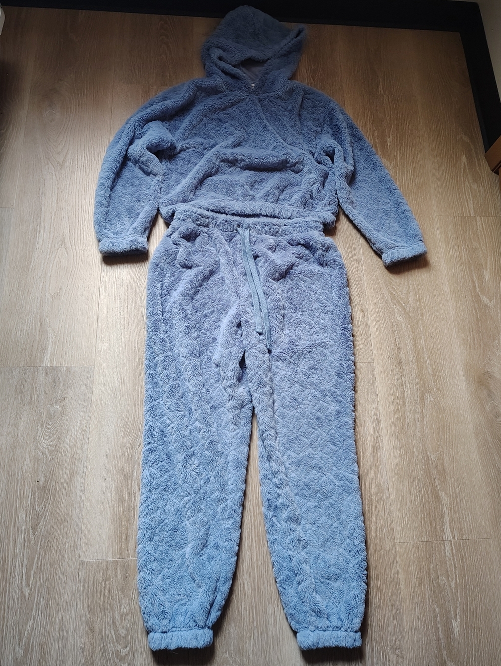 Y2K Fluffy No Boundaries Plush Hooded Loungewear Set in Light Blue